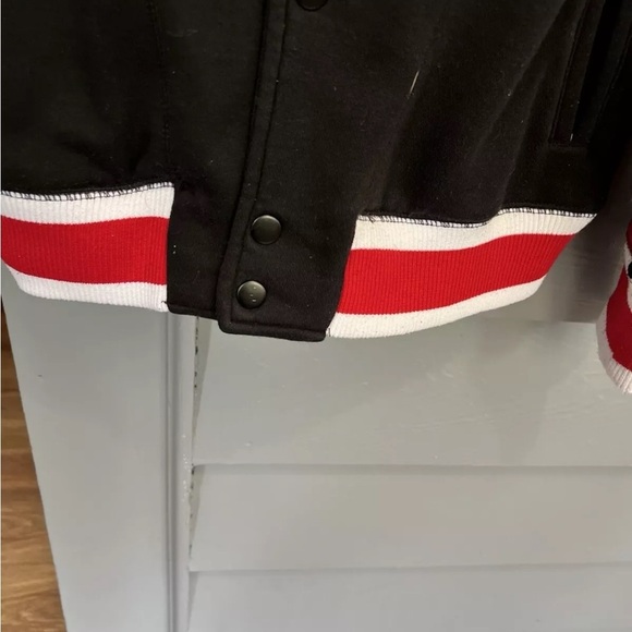 Air Jordan Boys Varsity Jacket Size  L/G Red Colorblock Logo Snap Hooded Pockets - Picture 7 of 11